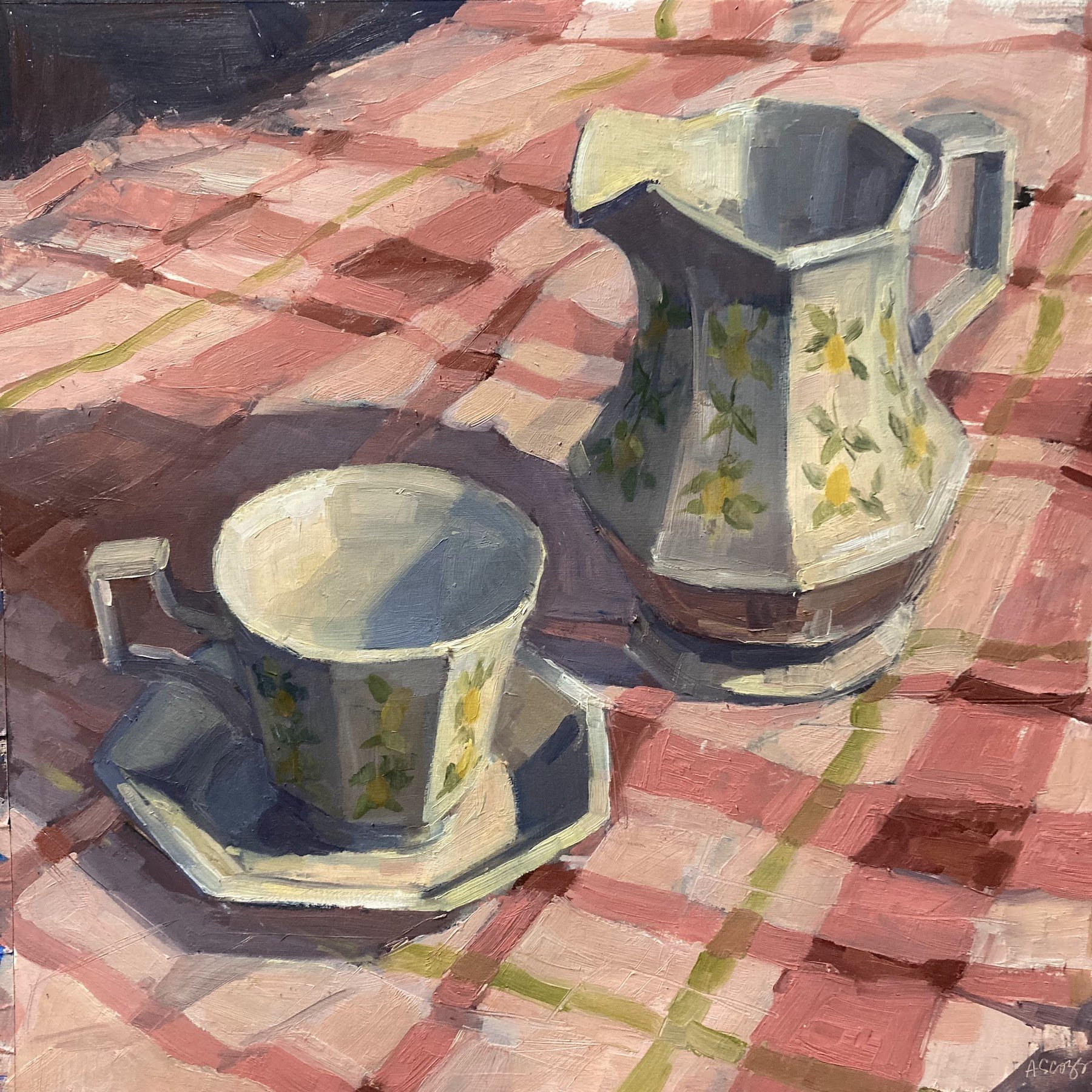    Grandma's Tea  , 17” x 17”, oil on canvas 