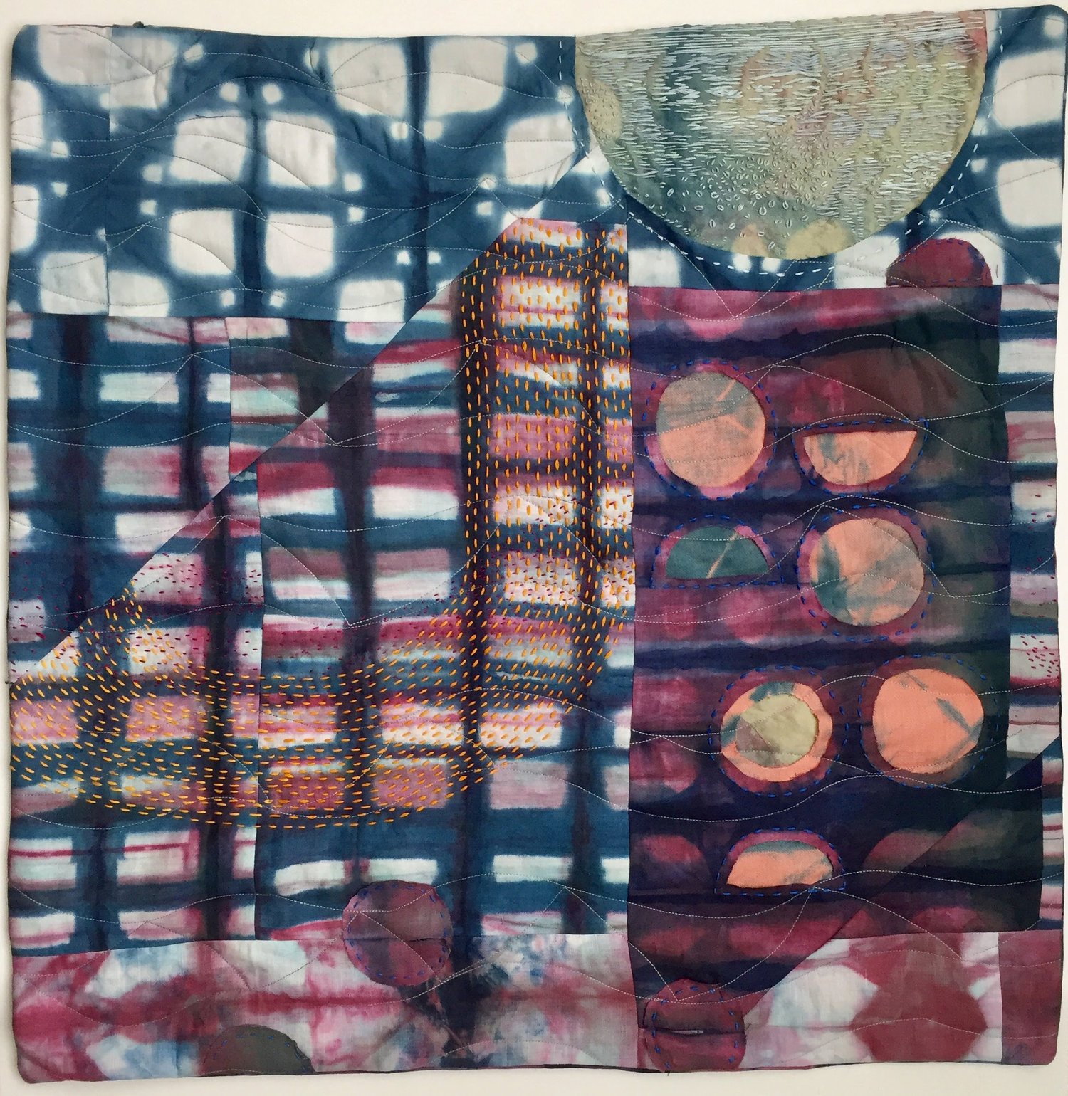    Moonlight Reflections  , shibori dye, appliqué, embroidery and quilting, 24” x 24” 