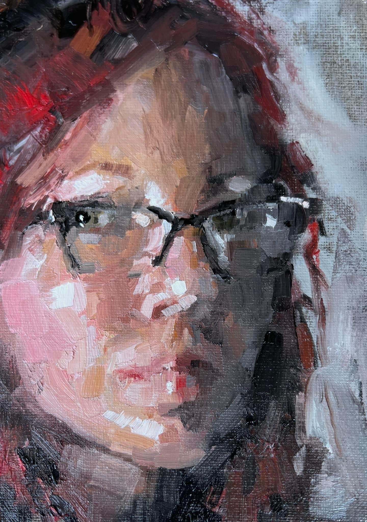    Self Portrait in Glasses  , 7” x 5”, oil on panel 