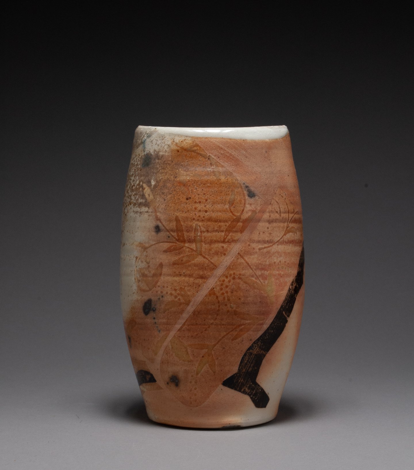    Fragments Vase  , 7.75”h x 5.25”w x 3.75”d, porcelain, wood fired 