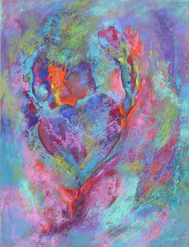    Hearts Aflame  , 14” x 11”, soft pastel on sanded paper 