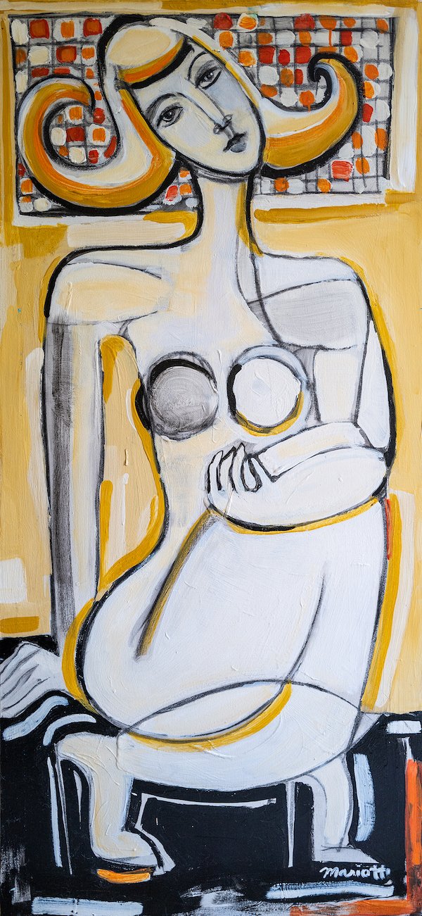    Woman on the Beach in Yellow  , 60” x 27.5”, acrylic on canvas 