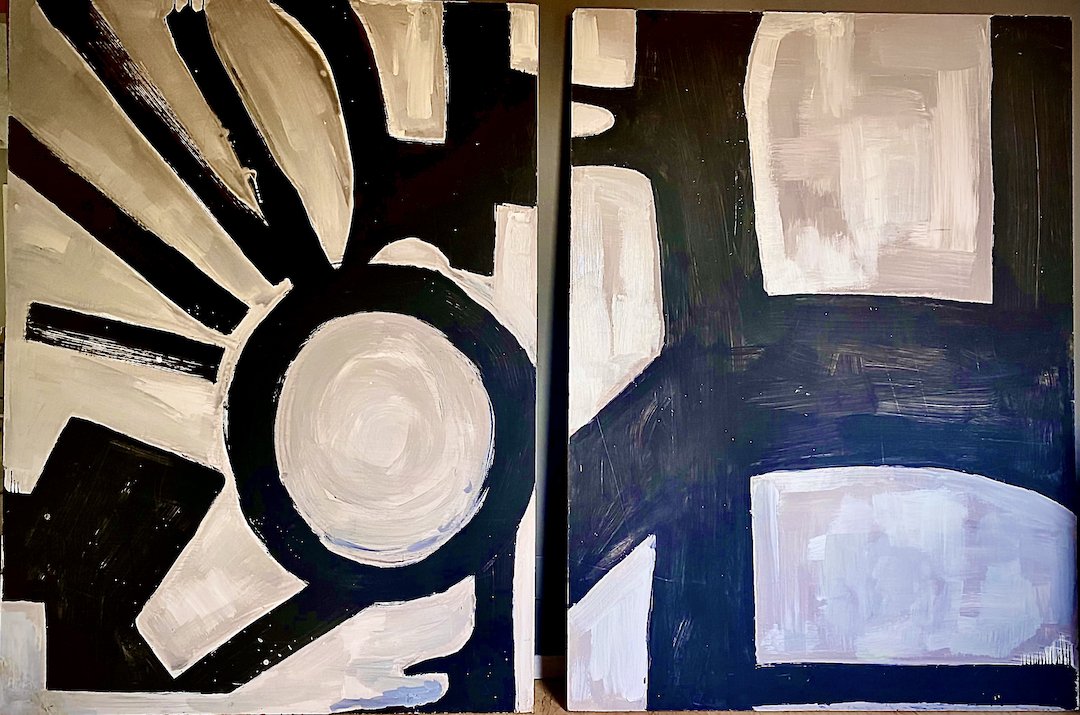    Sun and Laughing Dog  , 66” x 48” each panel, acrylic on Masonite 