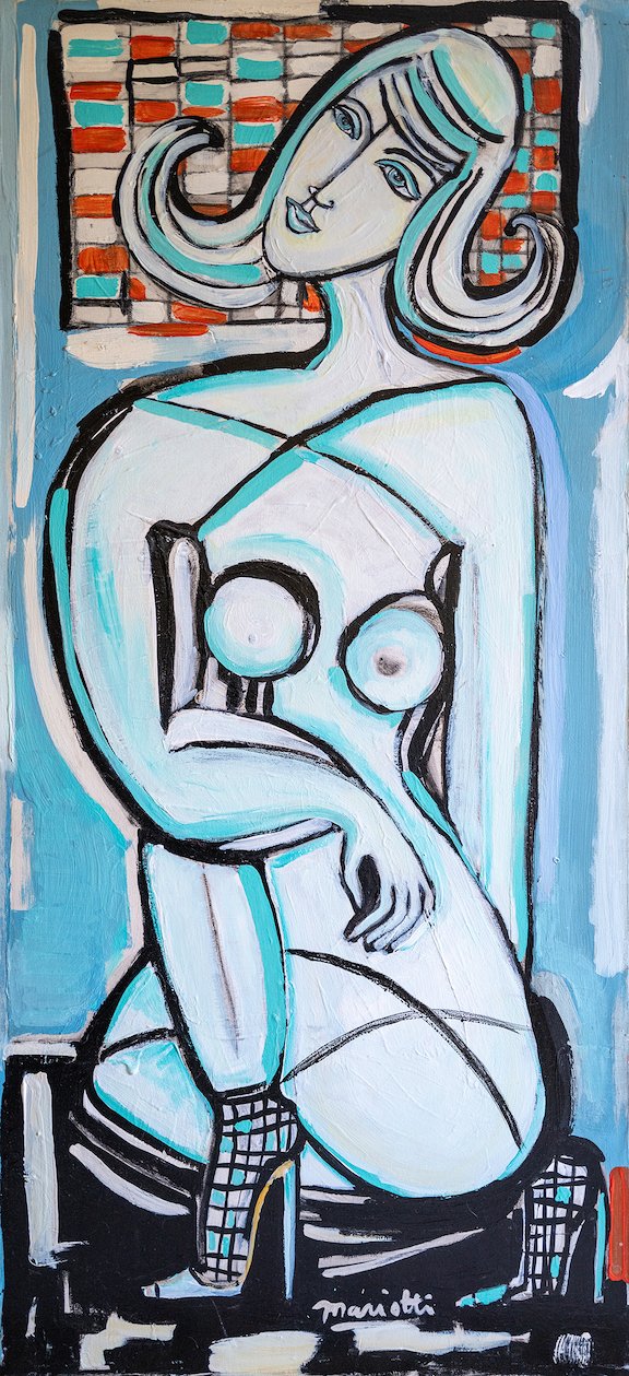    Woman on the Beach in Blue  , 60” x 27.5”, acrylic on canvas 