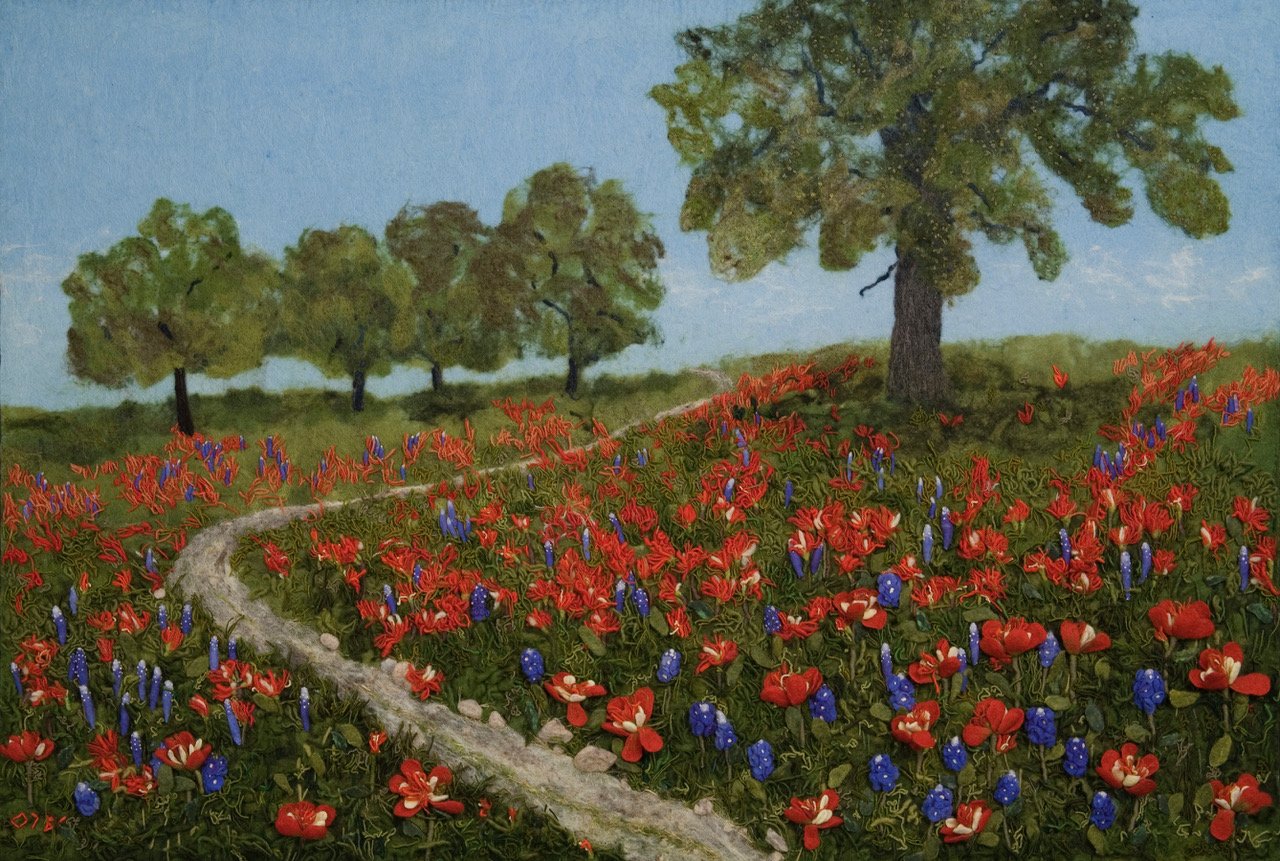    Indiana Paintbrush and Bluebonnets  , 48” x 72” x 3”, handmade felt, wool, wire 