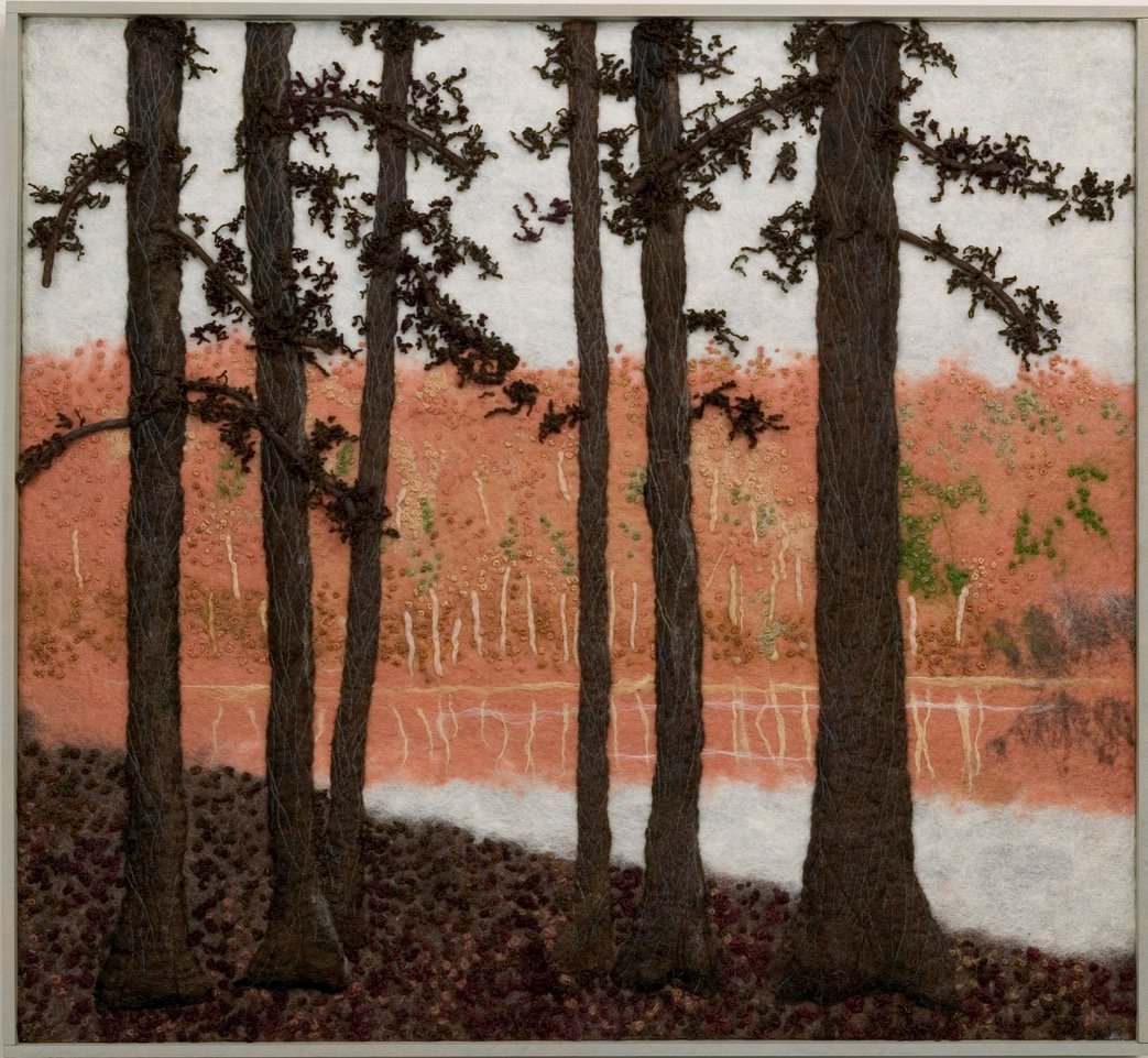    Autumn: Lake Catherine  , 36” x 40” x 3”, handmade felt, stitchery, wool 