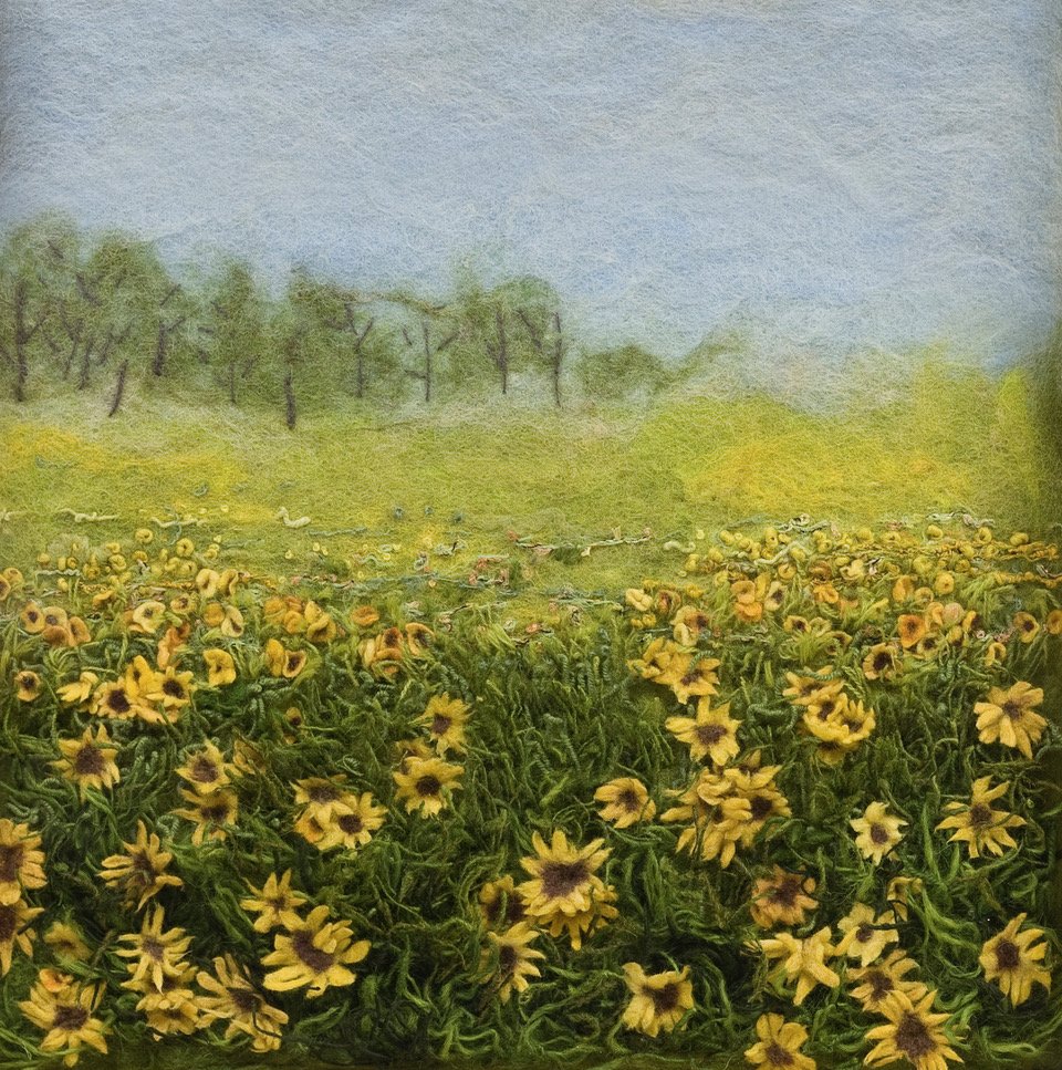    Field with Daisies  , 20” x 20” x 3”, handmade felt, wool 