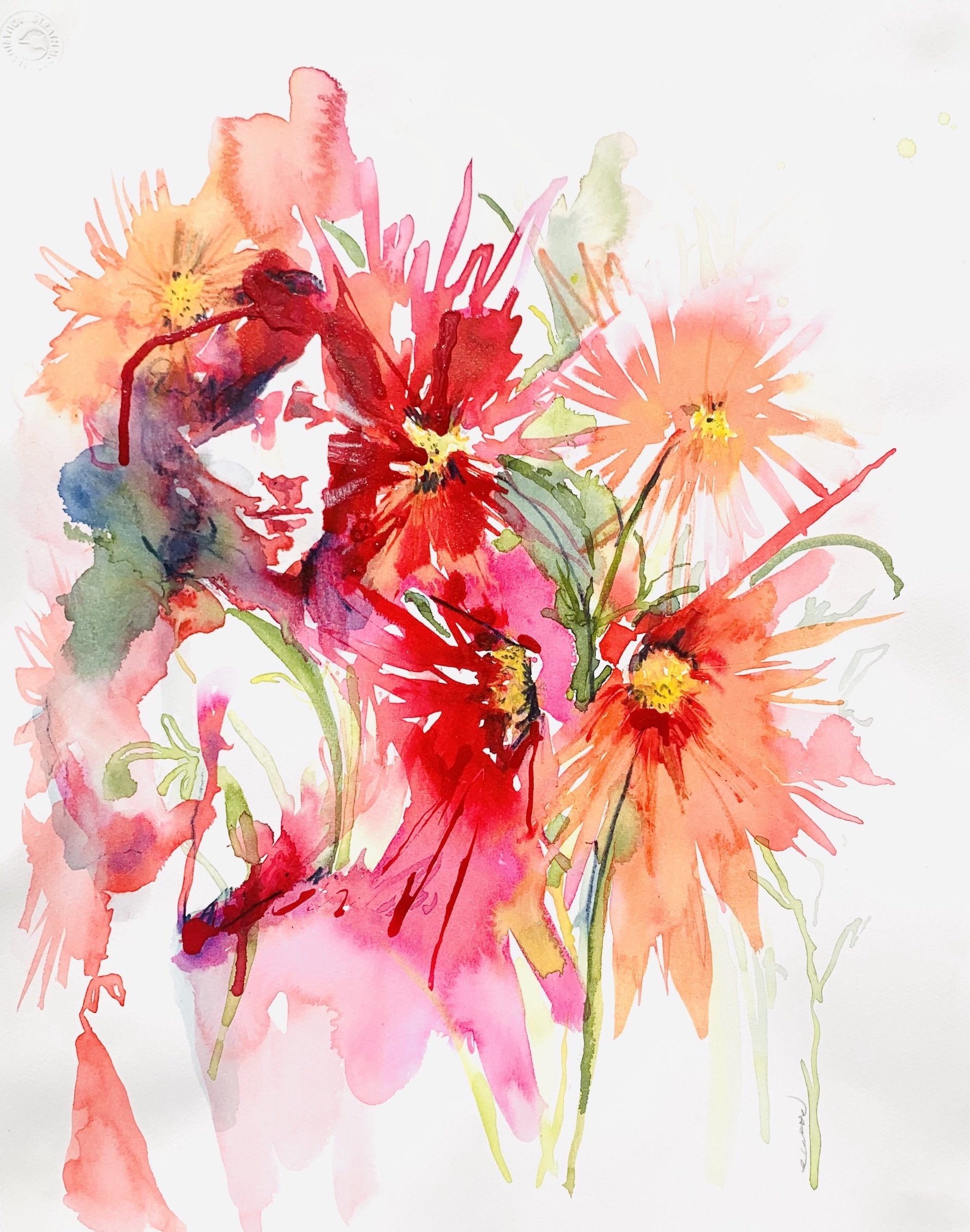    Thera Lou’s Cosmos  , 20” x 16”, watercolor on paper 