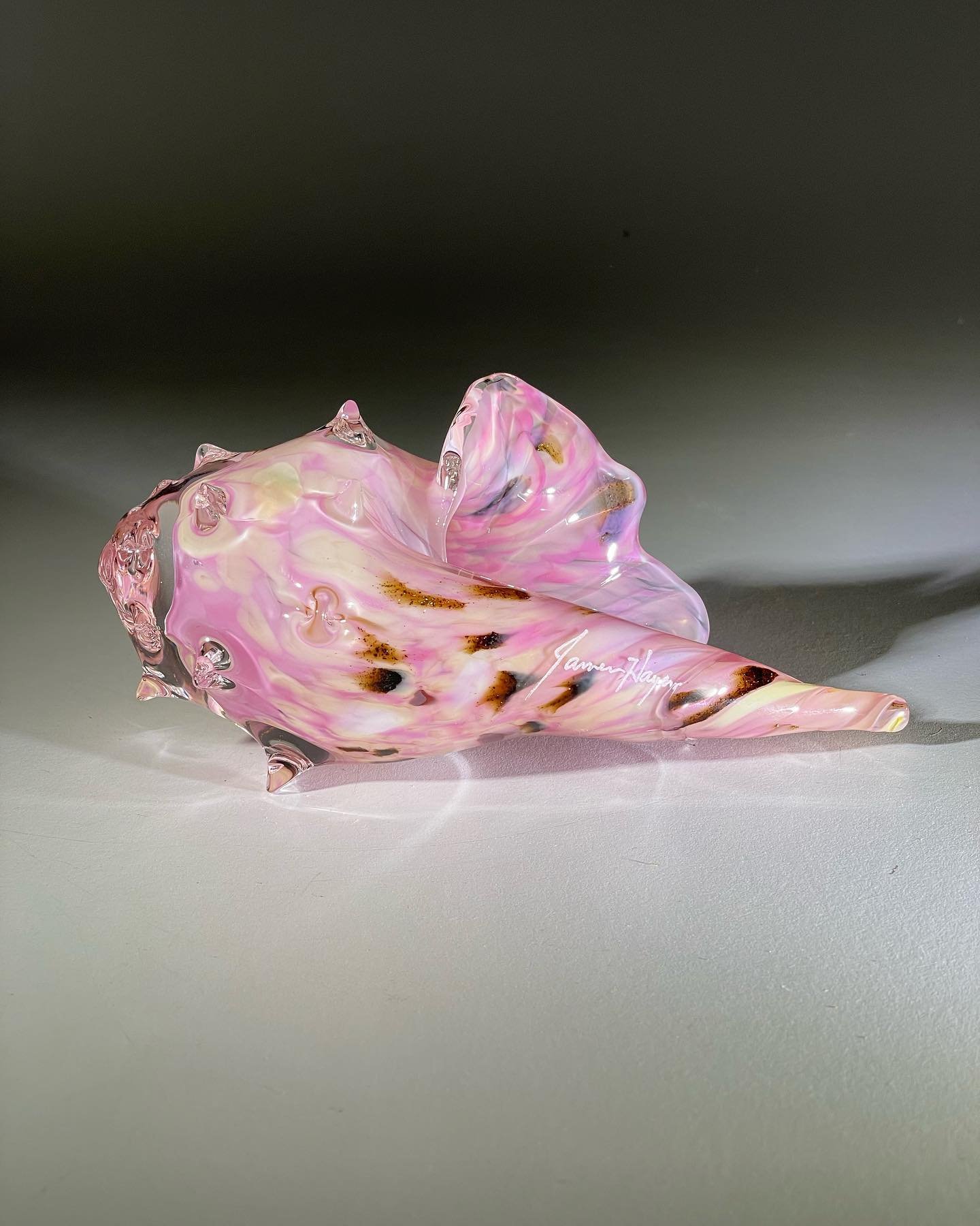   Pink Shell  , glass, 6”w x 3”h 