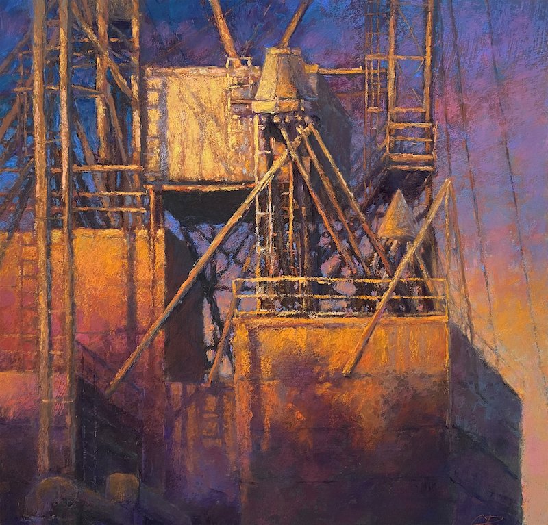    Shadows of Industry   ,  18" x 18", pastel on sanded paper  