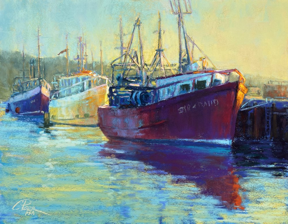    Docked in Dingle Harbor,     11" x 14", pastel on sanded paper 