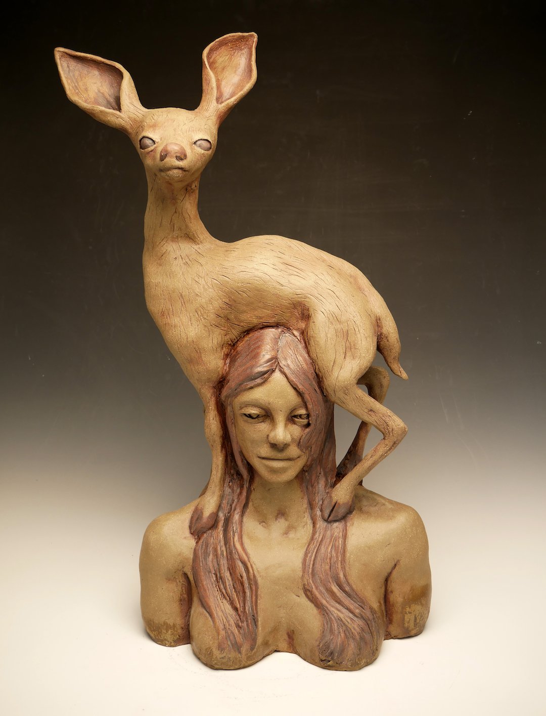    Thoughts are Prey   ,  30” x 16” x 8”, ceramic 