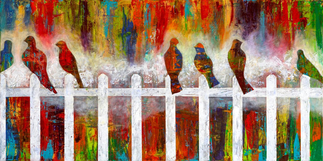    Birds on a Fence  , 24” x 48”, acrylic 