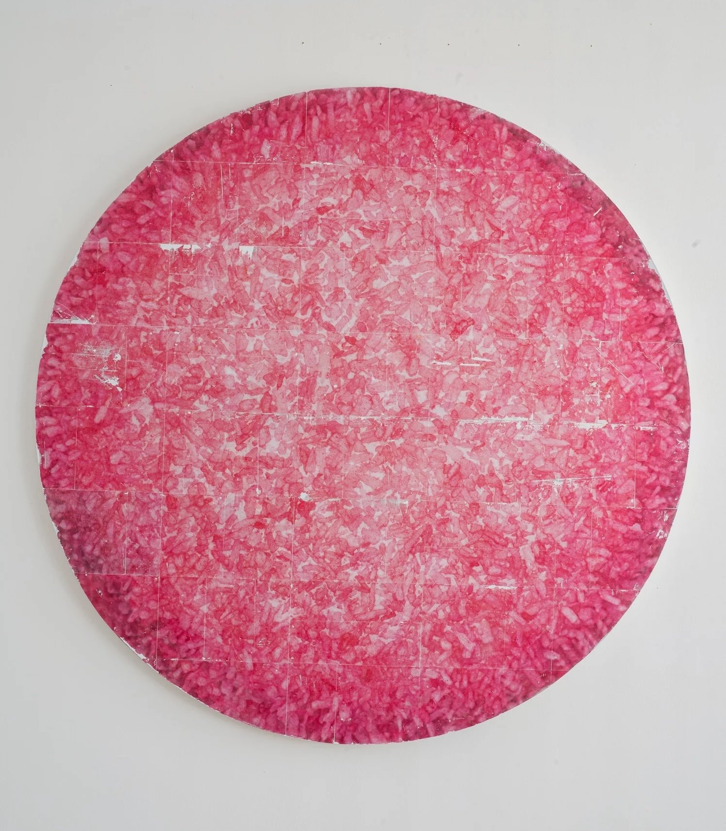    Snowball  , 72” diameter, silver and ink suspension on panel 