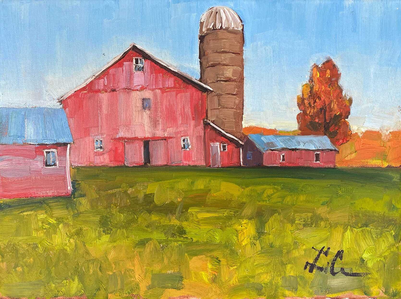    Barn with Silo  , 12” x 16”, pastel on sanded board 