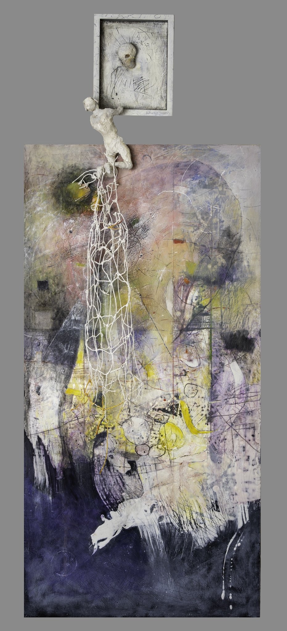    The Road to Oz  , 61” x 24”, encaustic with cloth and string 