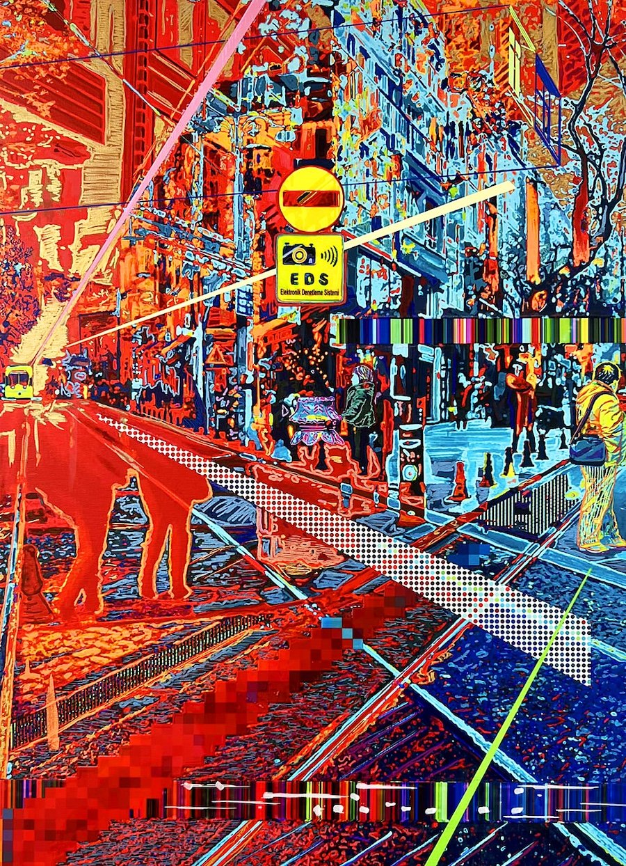    Secular Crossroads  , 30” x 22”, sublimation print and acrylic on canvas 