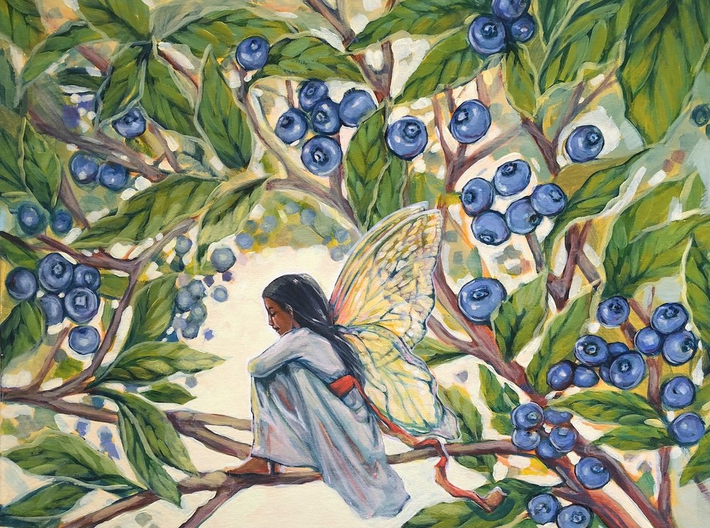    Blueberry Fairy  , 14” x 18”, acrylic on board 