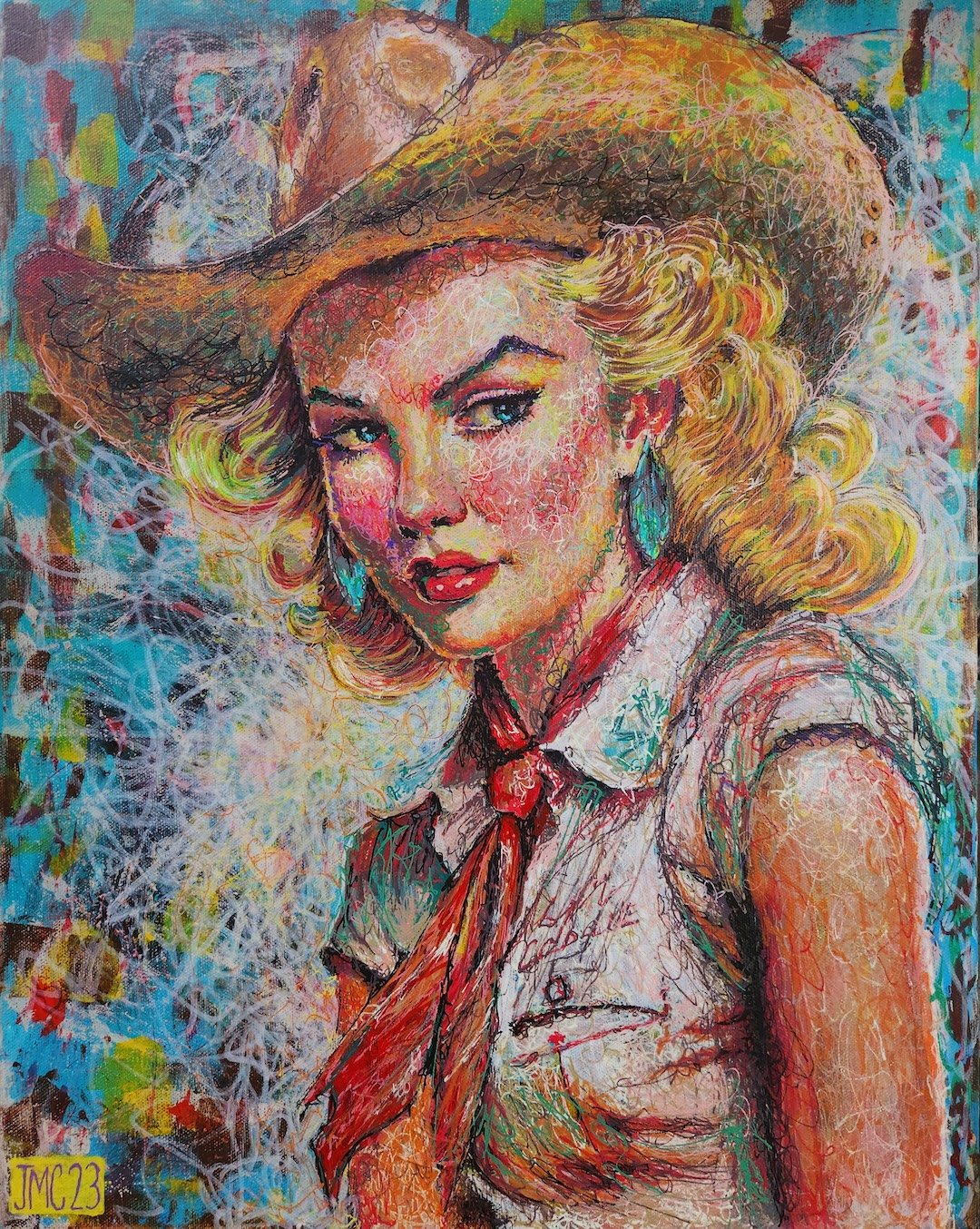    Last Rodeo  , 20” x 16”, acrylic on canvas, collaboration with Jerry Colburn 