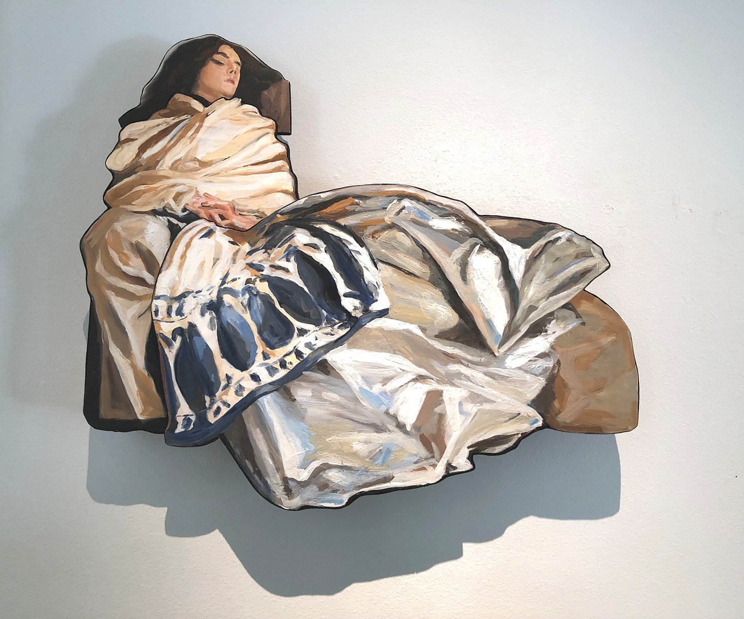    Repose: After Singer Sargent  , oil on canvas, wood, brass, 34" x 29" x 6" 
