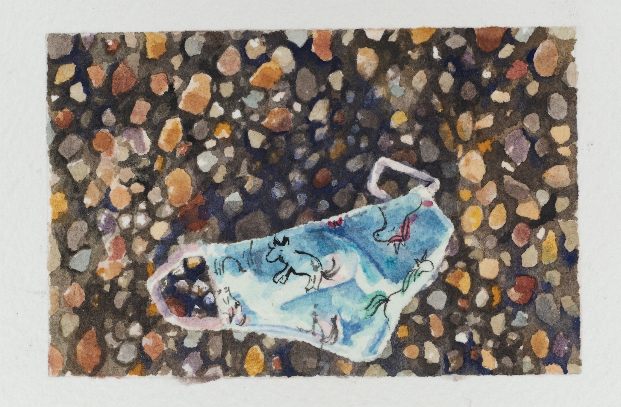    Mask 18   ,  watercolor on paper, 2” x 3” 