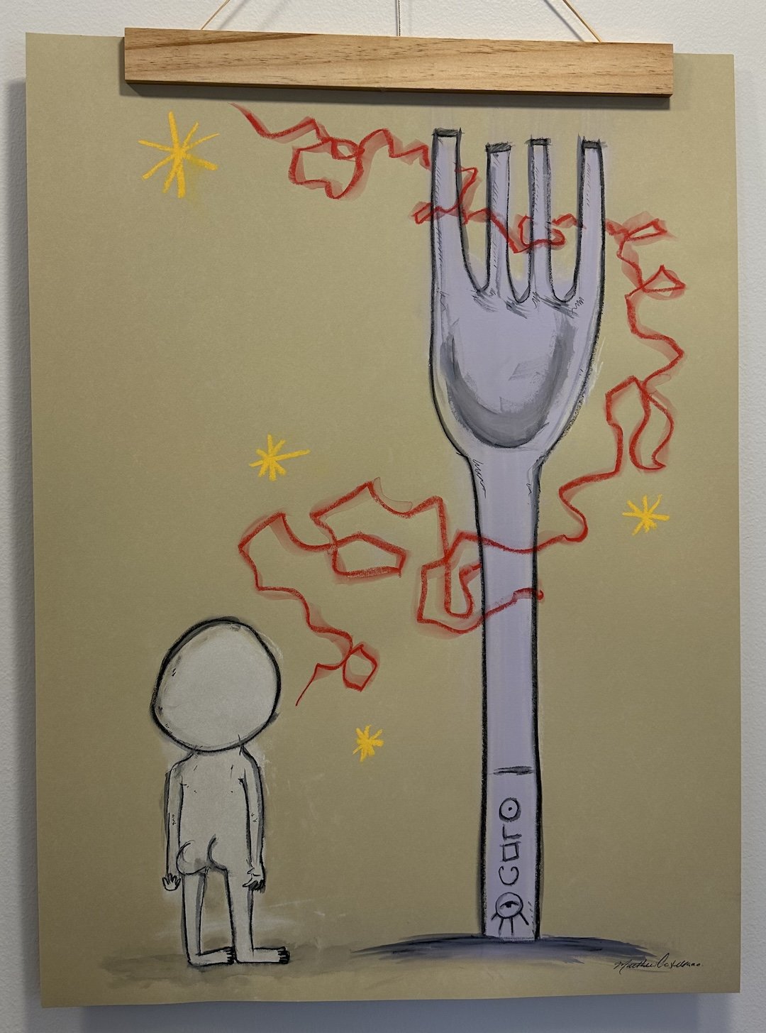    Gold Stars (Fork)  , 30" x 22", watercolor crayon and soft pastel on paper 