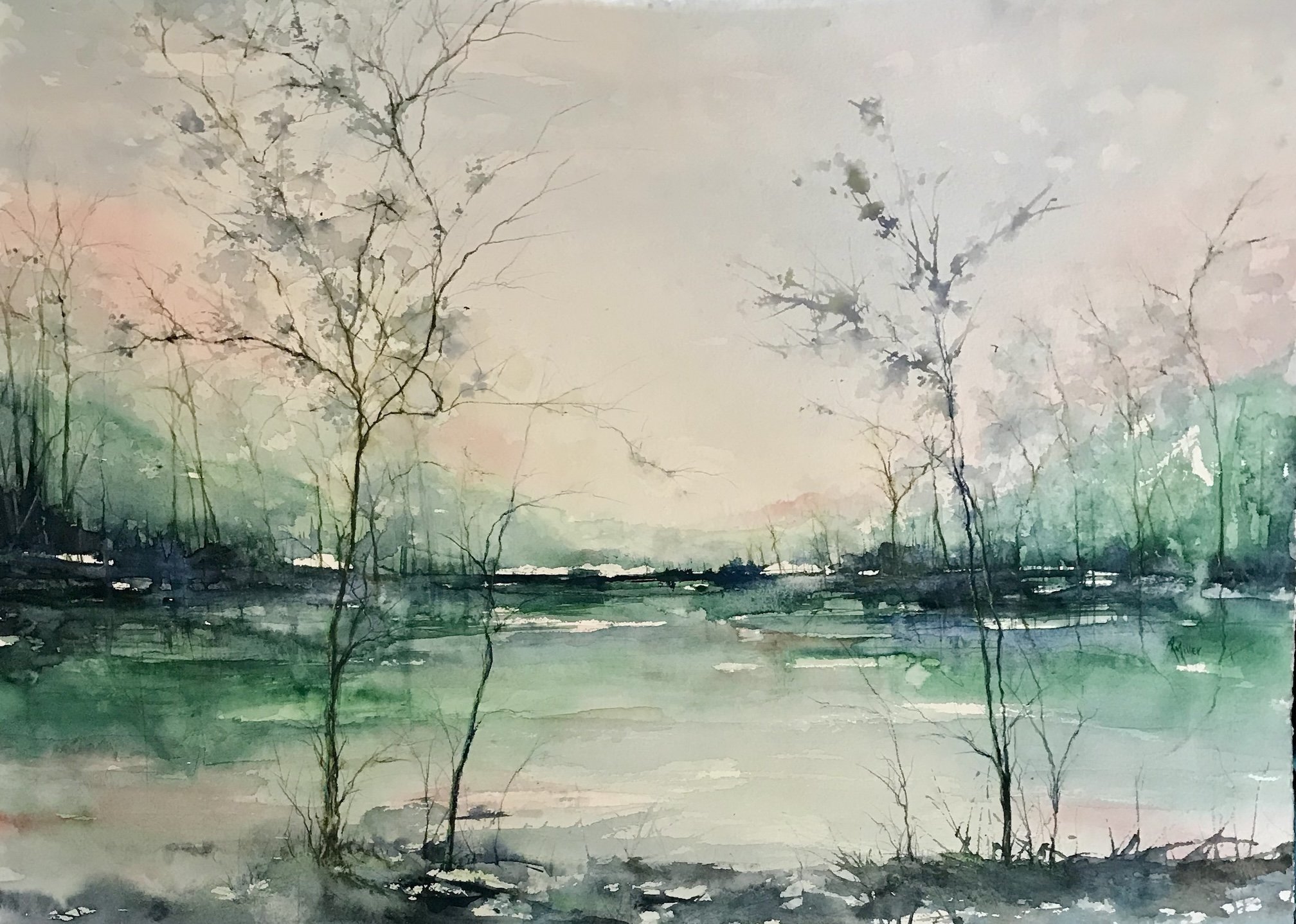   Quiet Waters  , 22" x 28", watercolor 