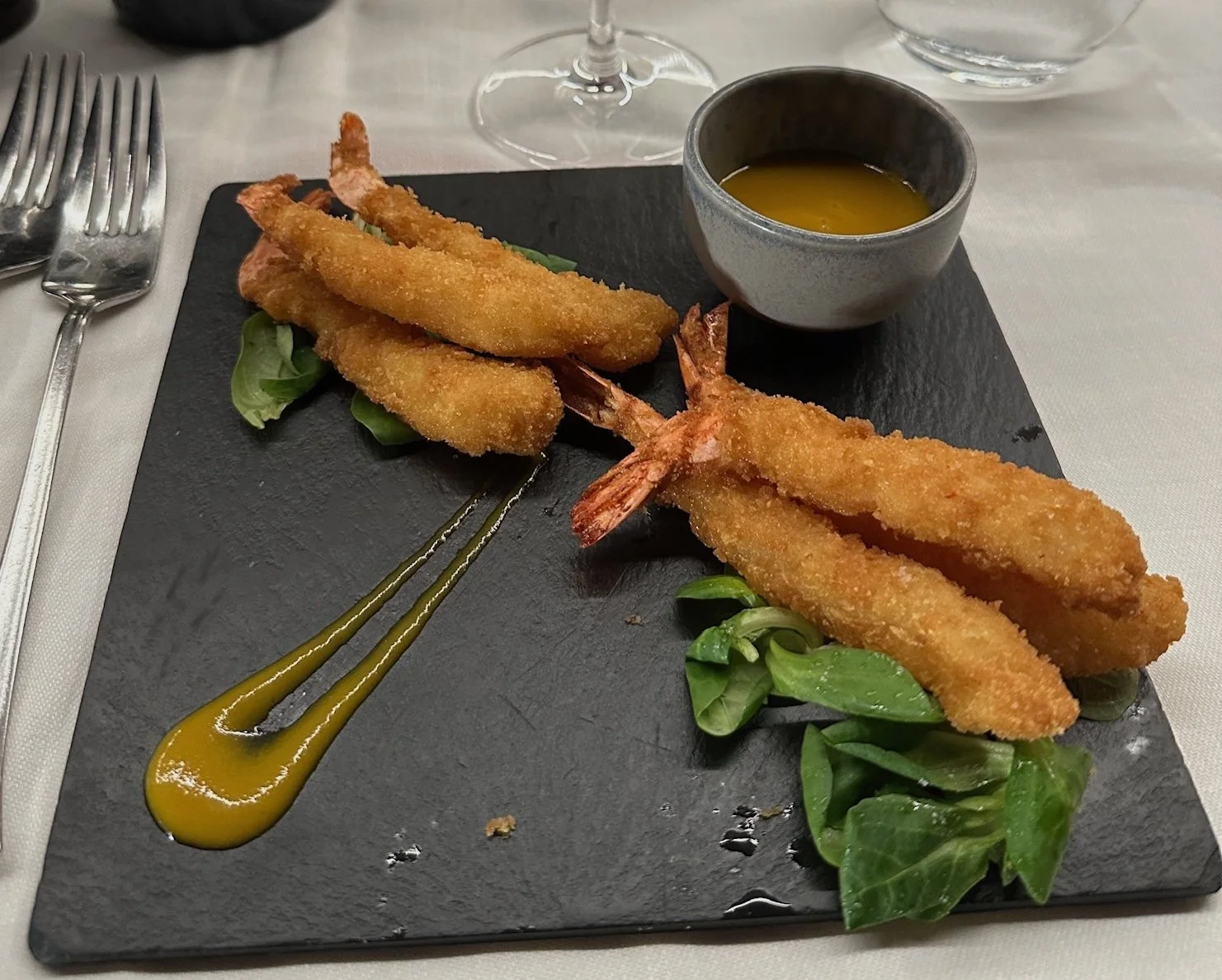  Rice and Panko Battered Fried Shrimp with Mango and Mustard Sauce 