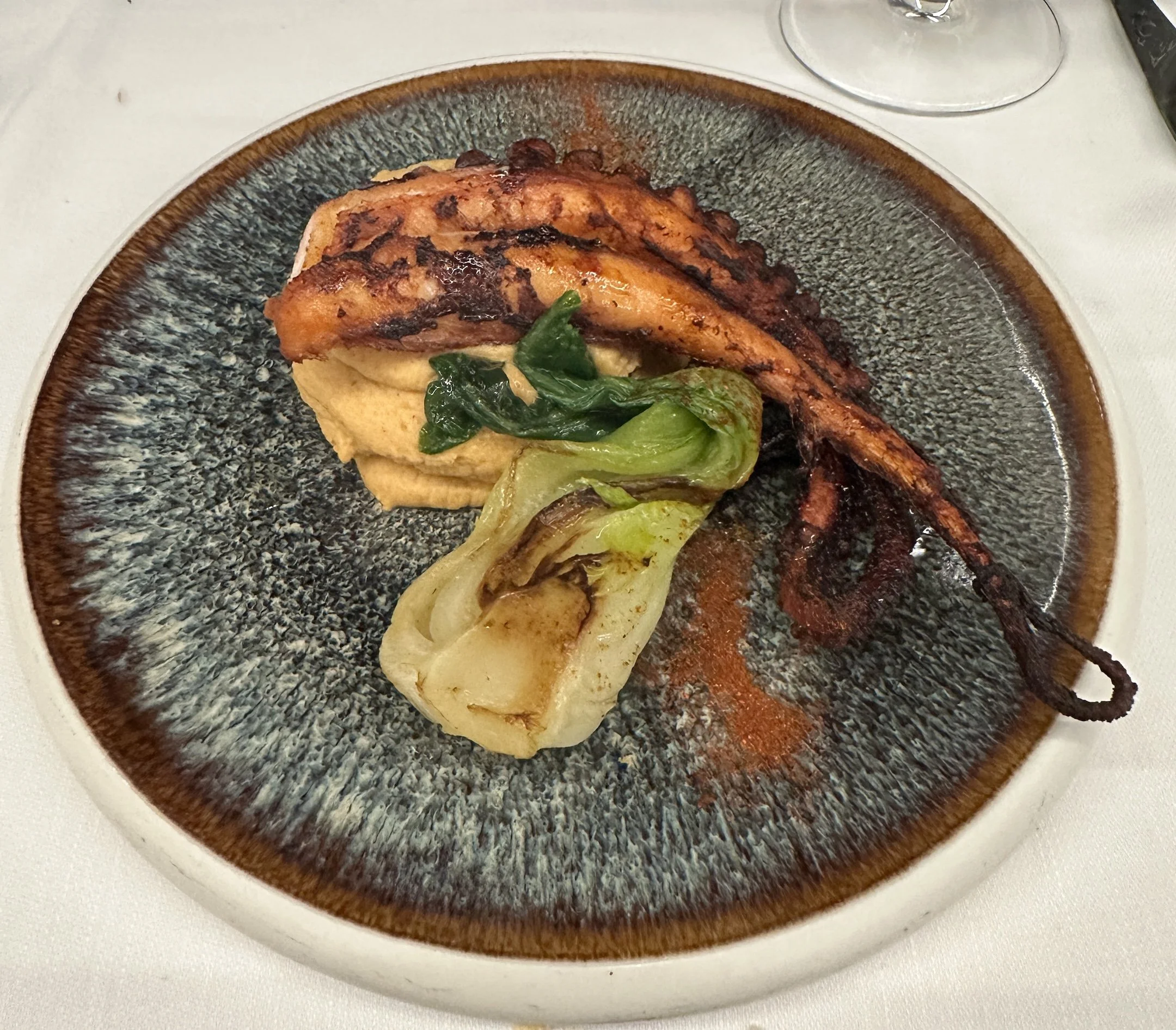  Roasted Octopus with Hummus and Bok Choy 