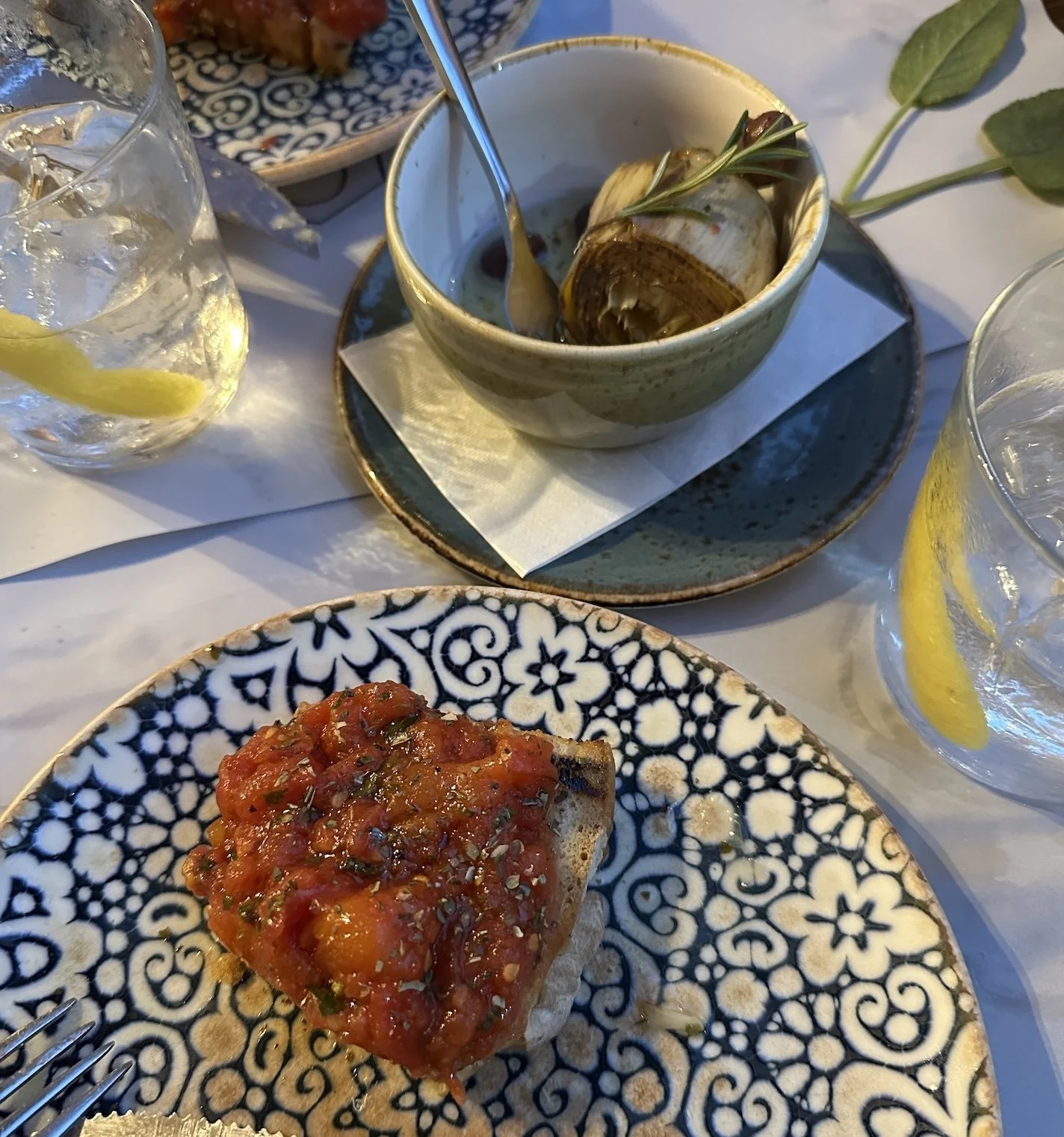 Tomato Bruschetta and Roasted Artichokes 