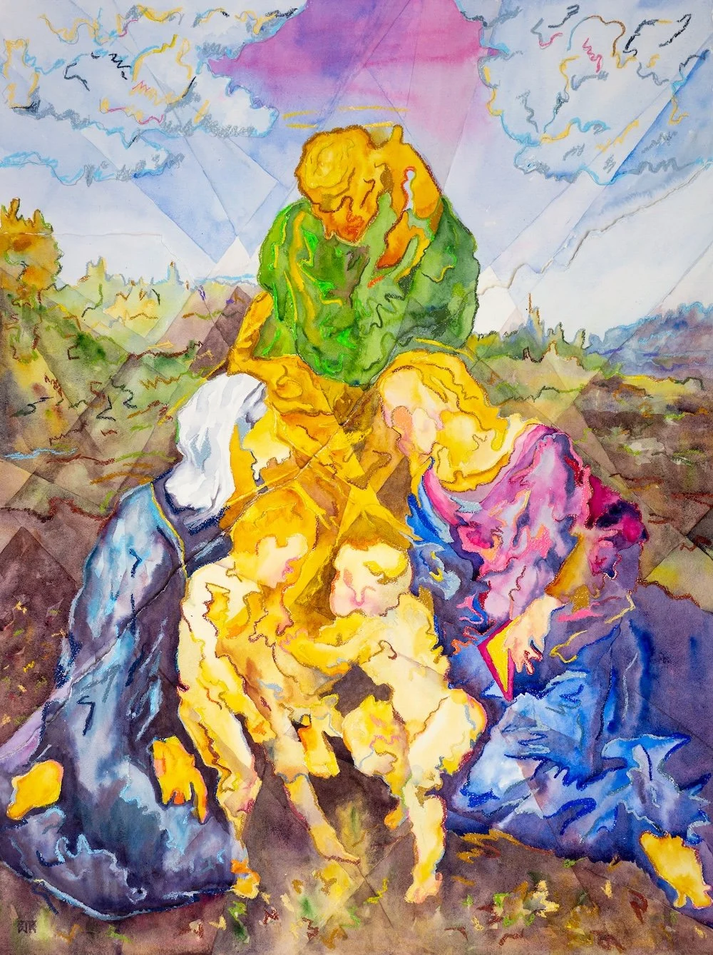    Be Ahead of All Parting  , 30” x 22”, watercolor and wax pastel on paper 