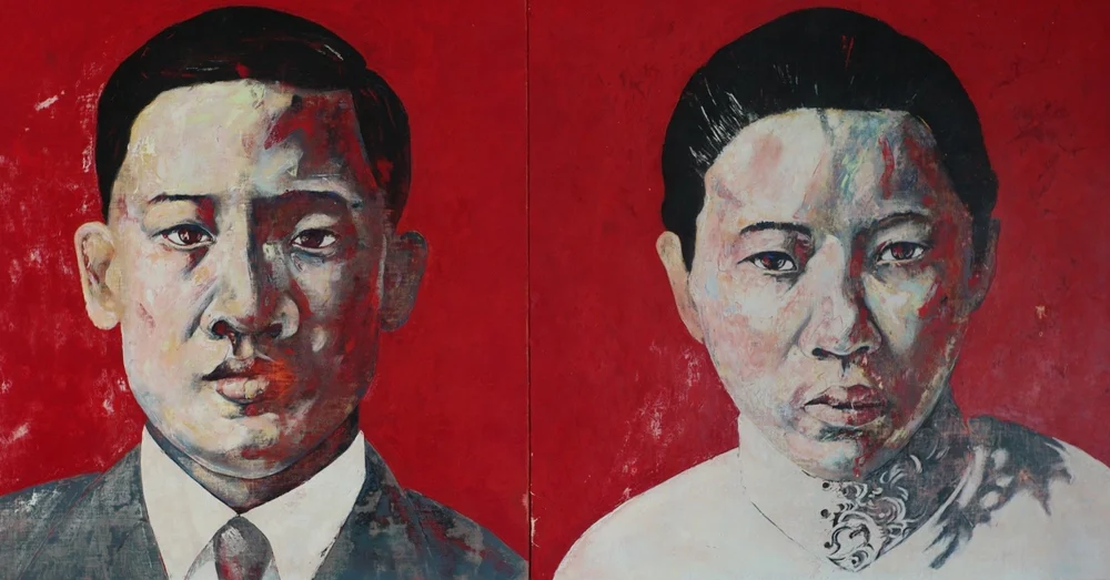    Popo and Gungung  , 37” x 72”, oil on linen 