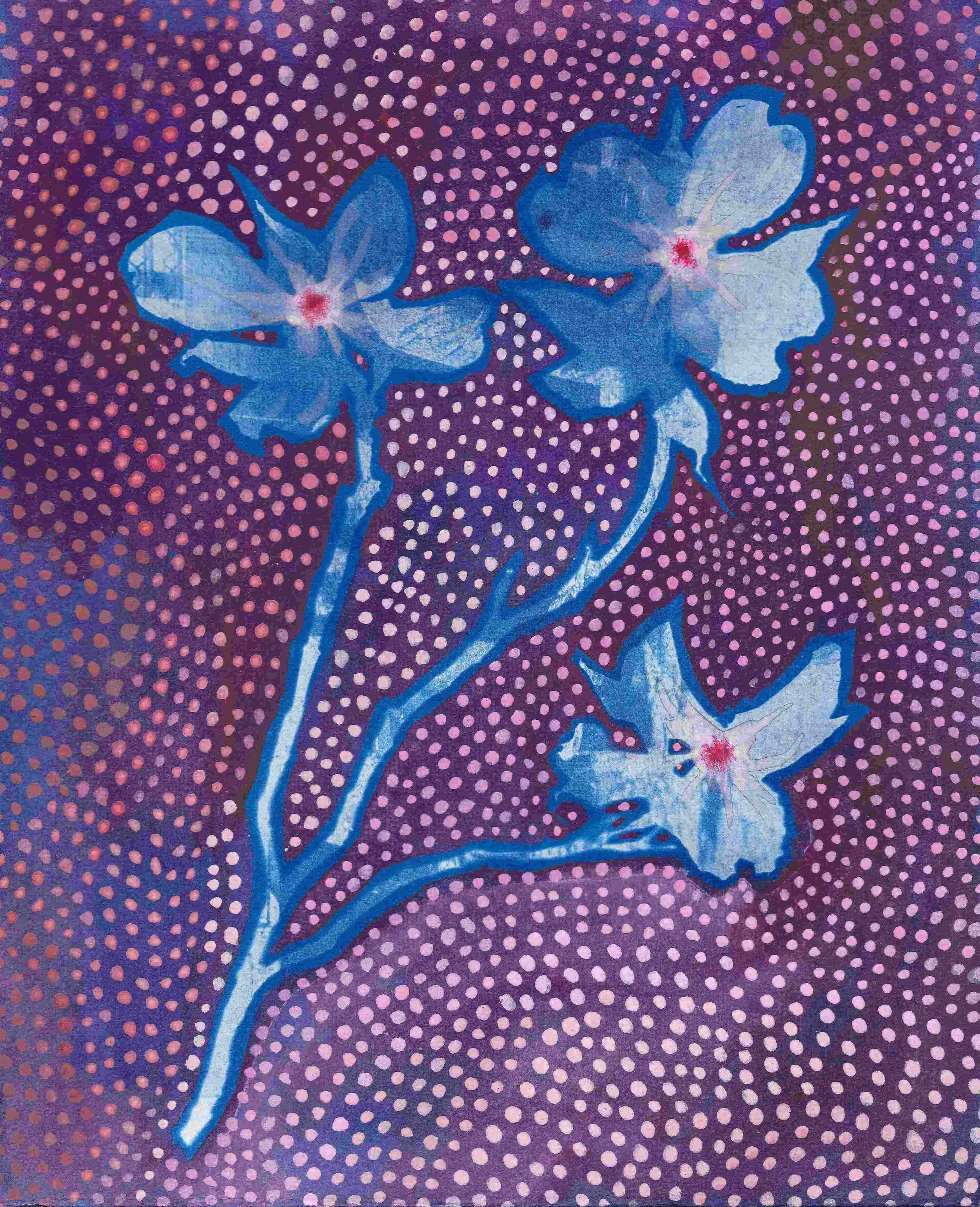 Harbinger of Change , cyanotype and watercolor on paper, 12” x 9”