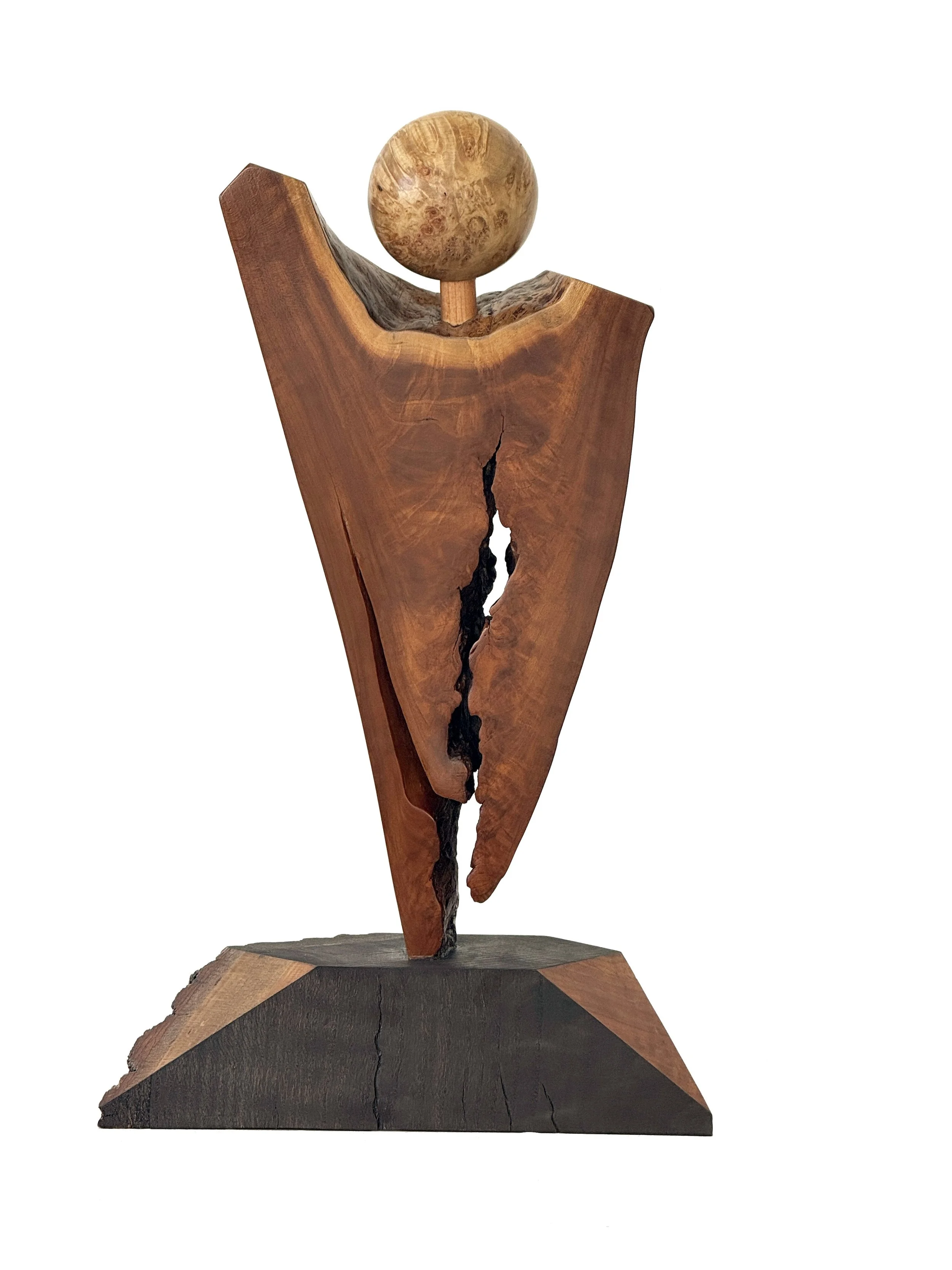Dancer , cherry, red oak, maple burl, 22”H x 13”W x 6”D - Tod Switch