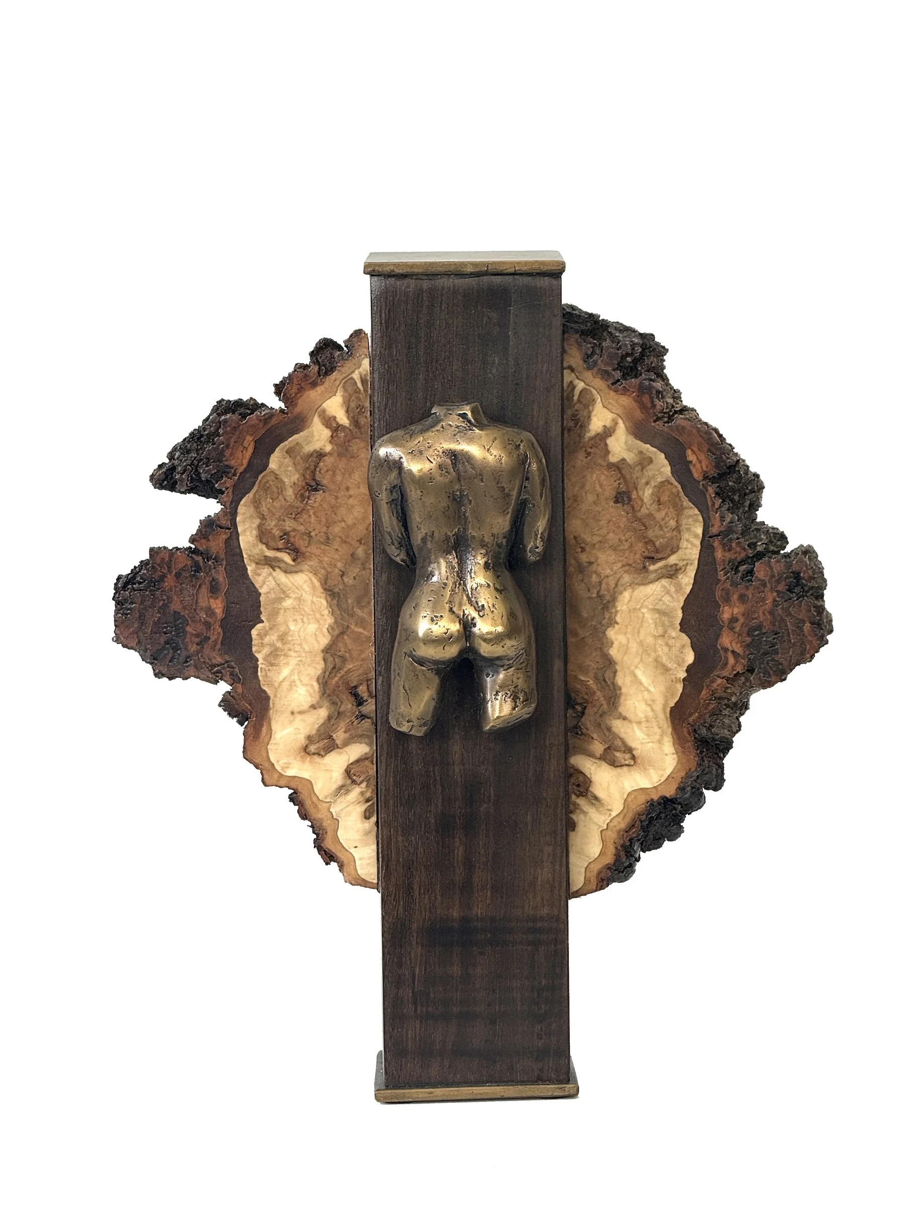Awakening , walnut, bronze, sugar maple burl, 13”H x 11”W x 6”D - Tod Switch