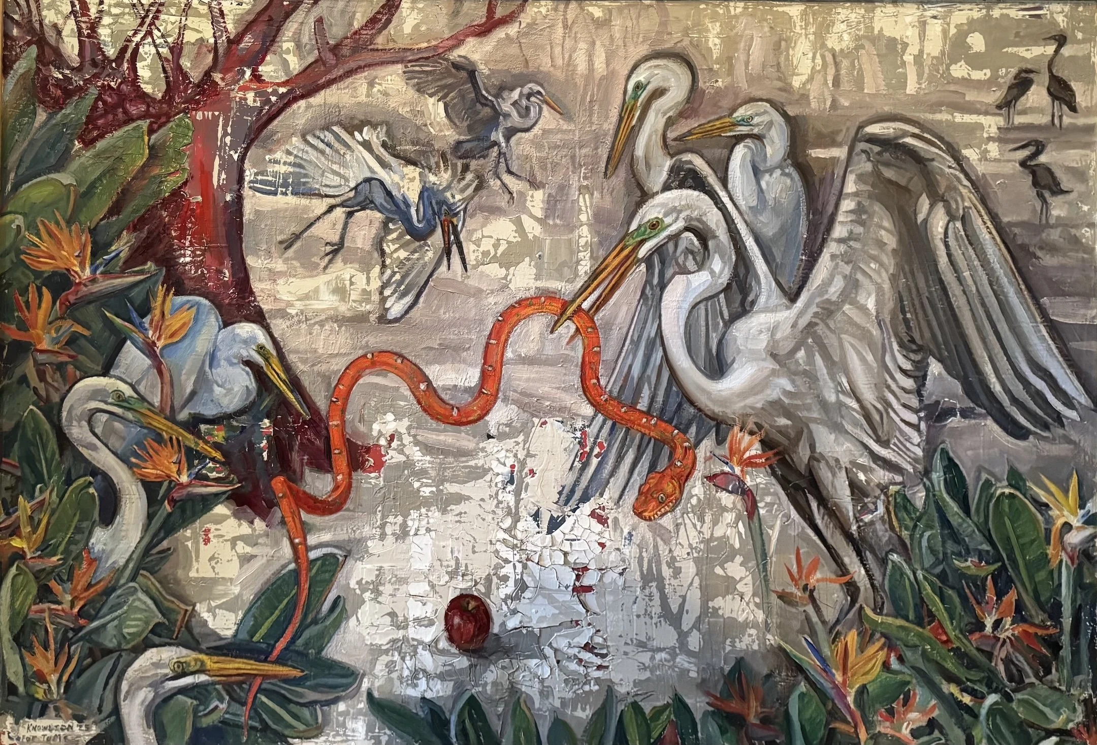 Egrets and Snake , 60” x 70”, oil on canvas
