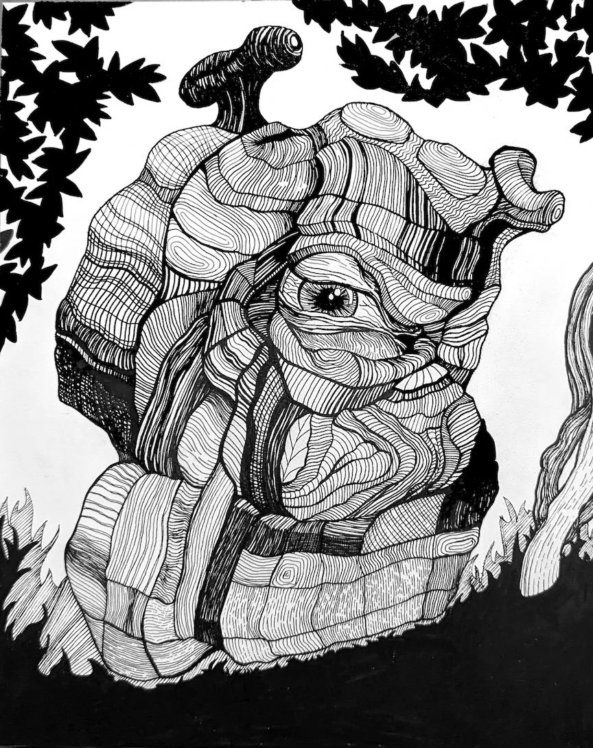    Eye Happy Sad  , 10” x 8”, pen and ink on Gessobord 