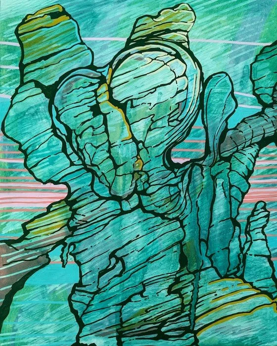    Green Formation  , 14” x 11”, mixed media on Gessobord 