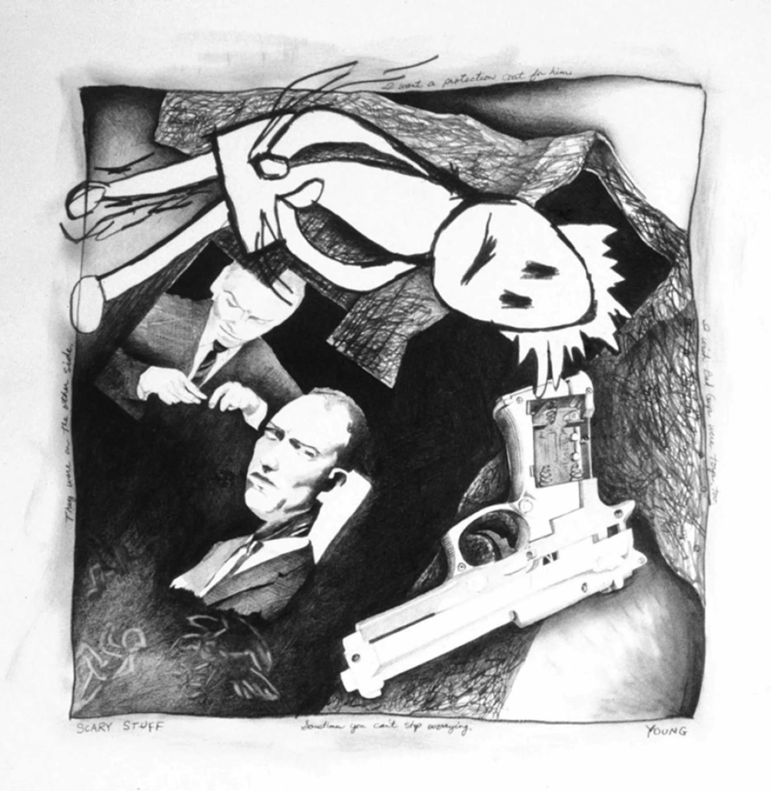    Scary Stuff: Protection Coat  , graphite on paper, 18” x 18” 