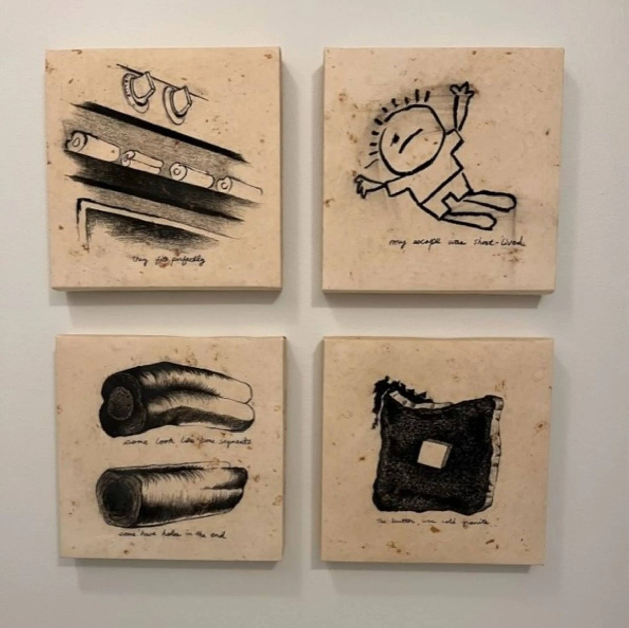    Burnt Toast: My Escape Was Short-lived  , charcoal on green bean stained paper, 27" x 27" 