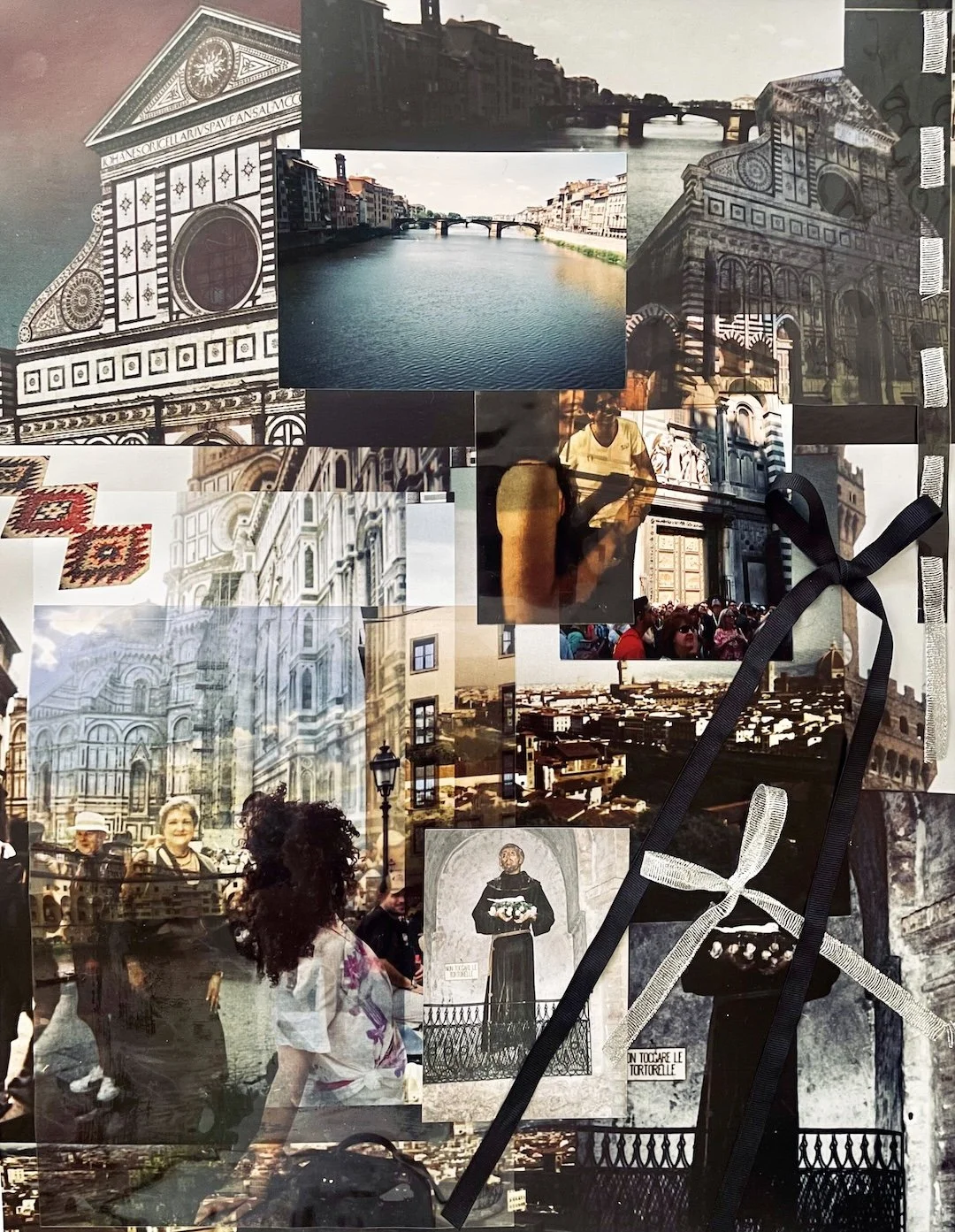    Florence  , photography collage, ribbon, 17” x 22” 