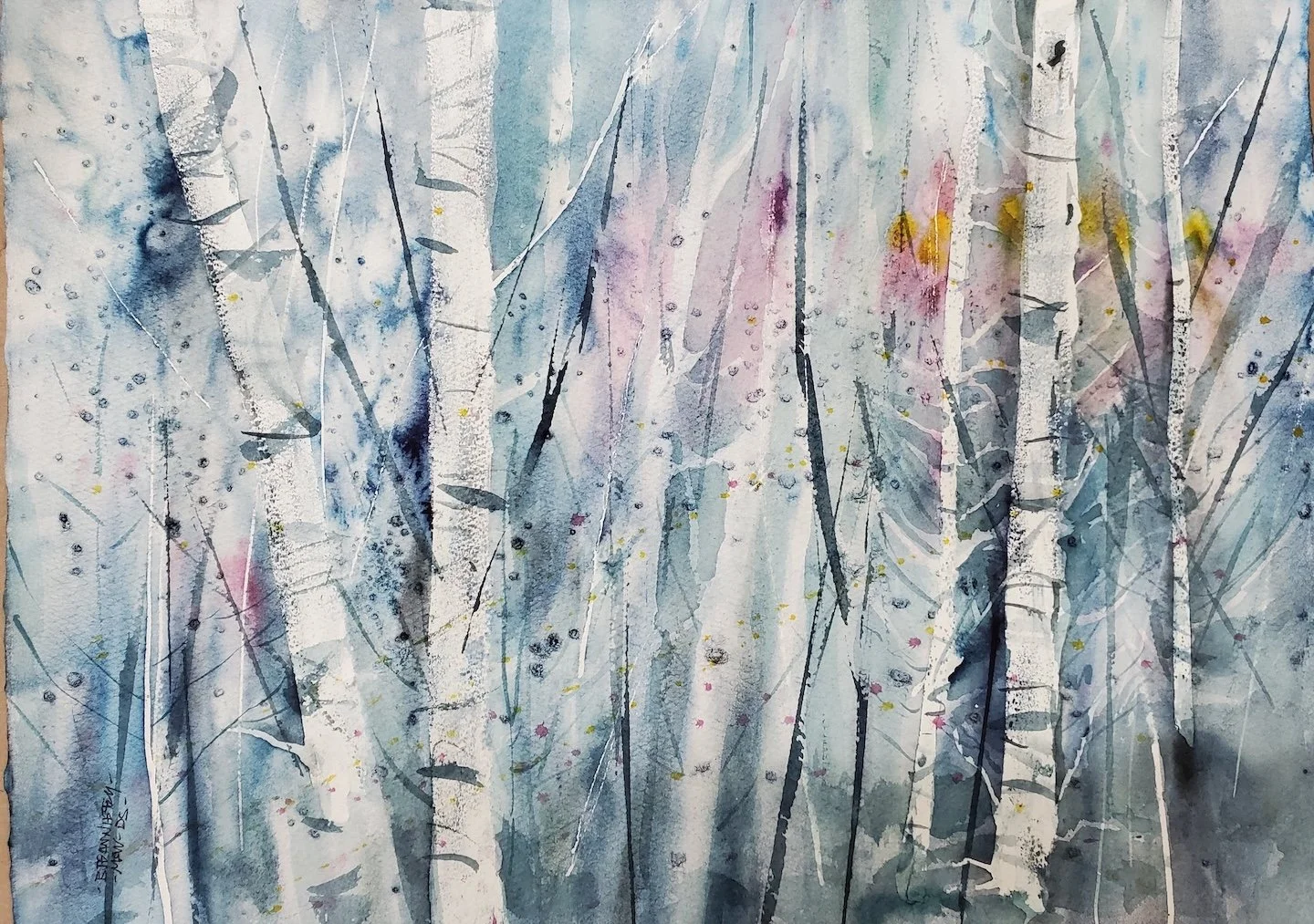    Birches  , watercolor on paper, 11" x 15" 