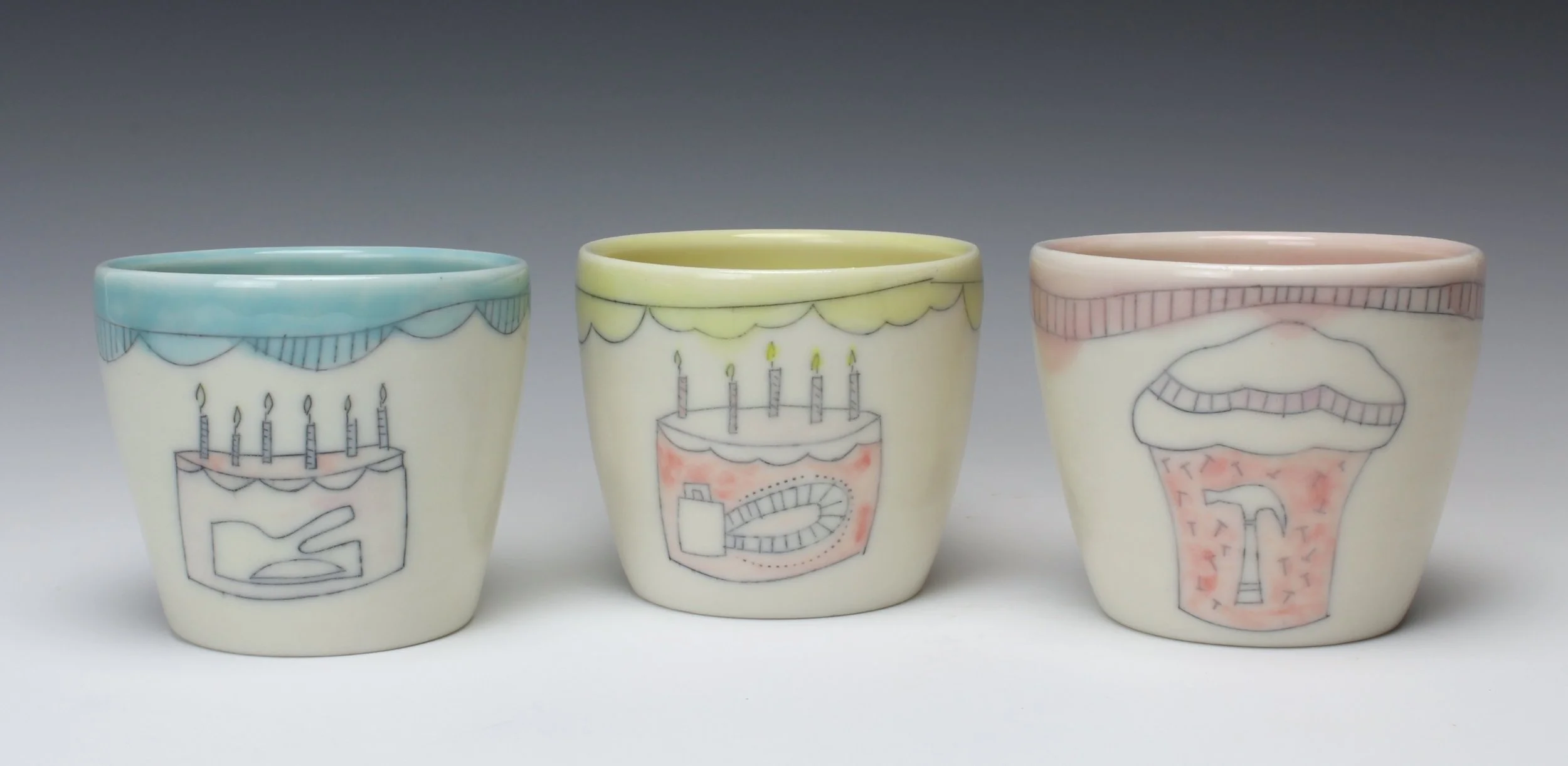    Helpful Hidden Object: Cupcake Cups  , porcelain, underglaze, glaze 