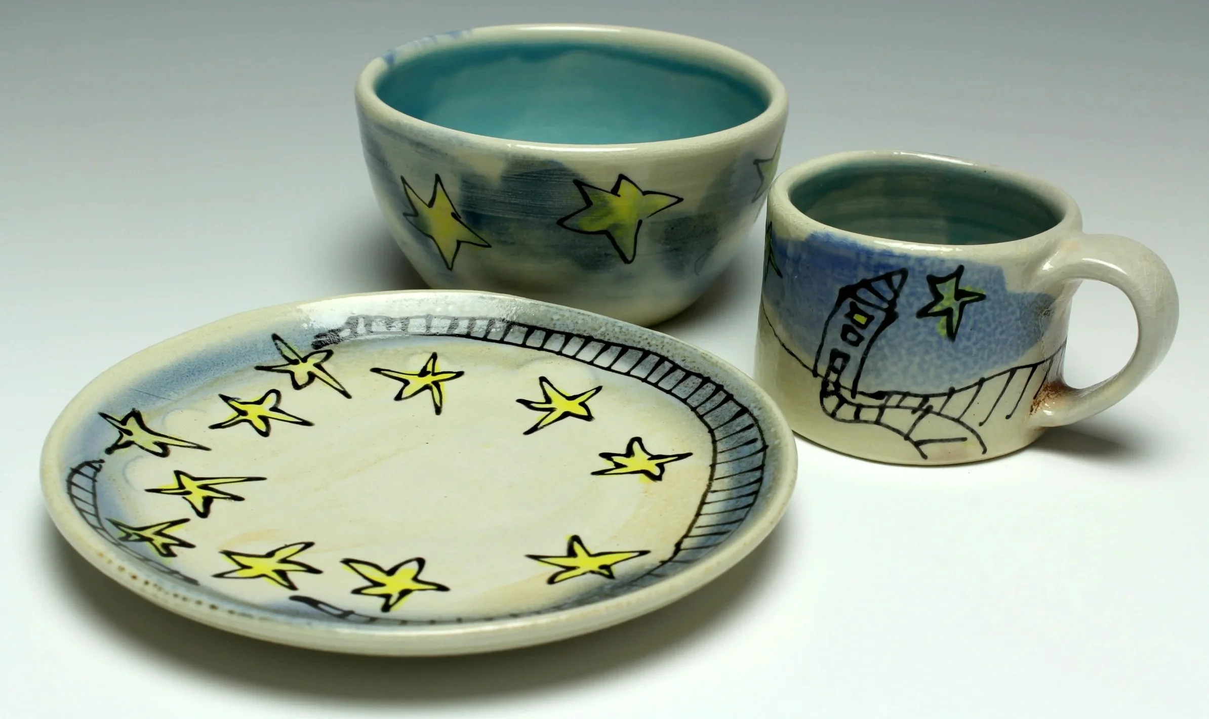    Child’s Dish Set  , porcelain, underglaze, glaze 
