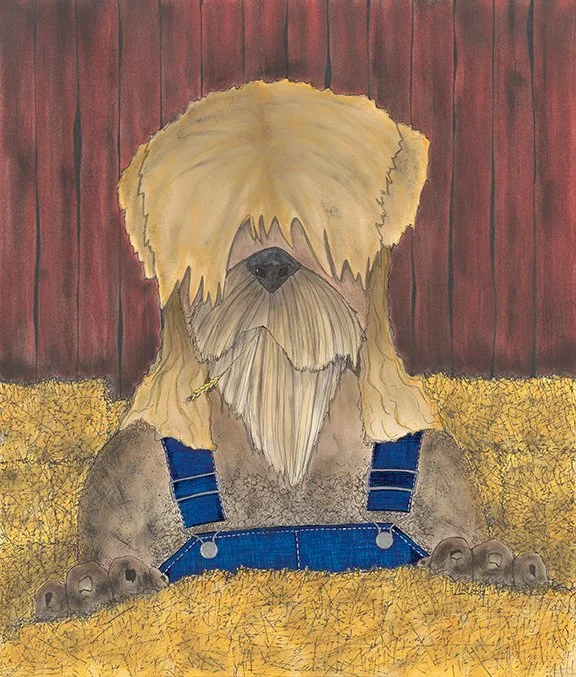    Silo Montgomery, the Wheaten Terrier,&nbsp;Work Like a Dog   ,&nbsp; 17” x 14”, ink on paper 