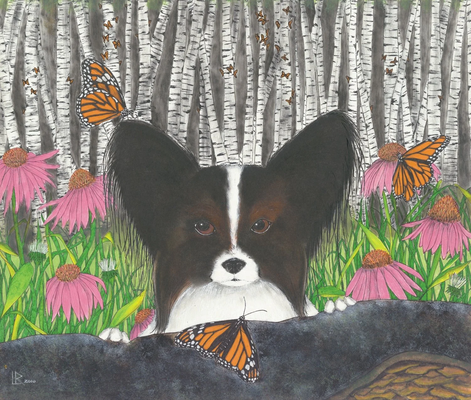    Papi the Papillon,&nbsp;Oye Papi,  &nbsp;14” x 17 “, ink on paper 