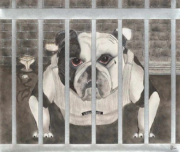    Oswald, the English Bulldog,&nbsp;A Whole Lotta Bull   ,&nbsp; 14” x 17”, ink on paper 