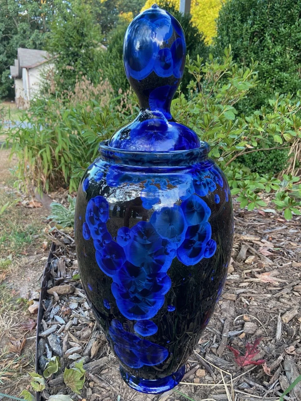    Black &amp; Blue Lidded Bottle  , porcelain, 30” x 14” 