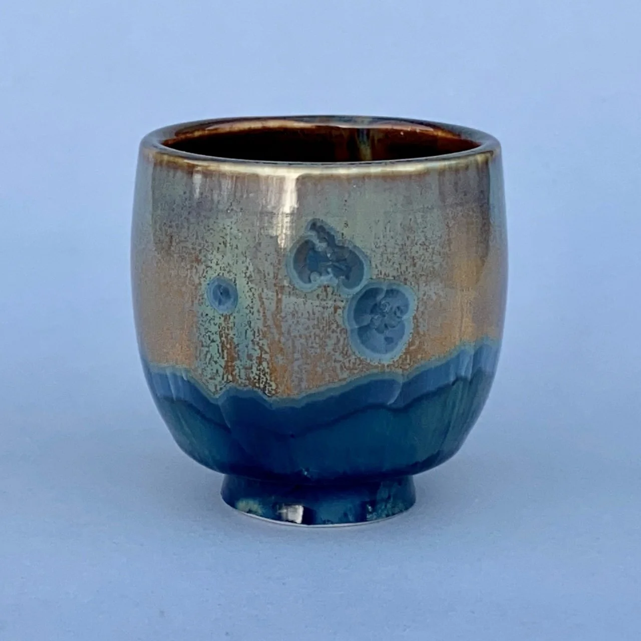    Blue &amp; Brown Tea Bowl  , porcelain, 3” x "3” 
