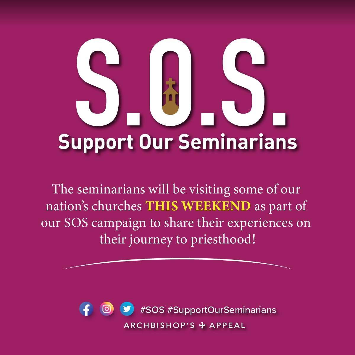 #SOS BIG ANNOUNCEMENT 📢📢📢

This weekend, as part of our #SupportOurSeminarians campaign, our the seminarians themselves will be coming to visit some of our nation's parishes to talk about their experiences in the seminary and share a bit about the